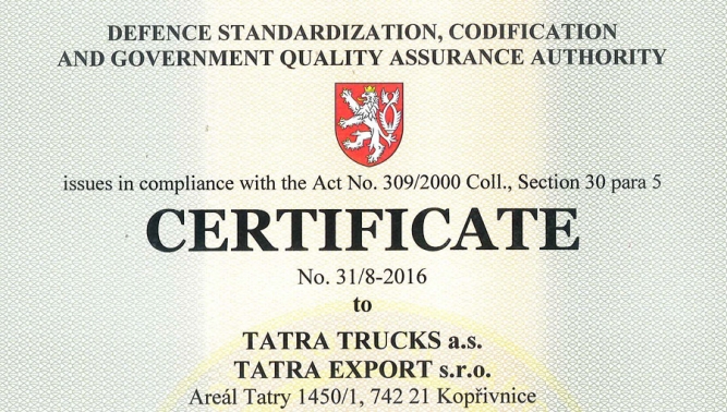 TATRA EXPORT Ltd. defended the certificate AQAP 2110